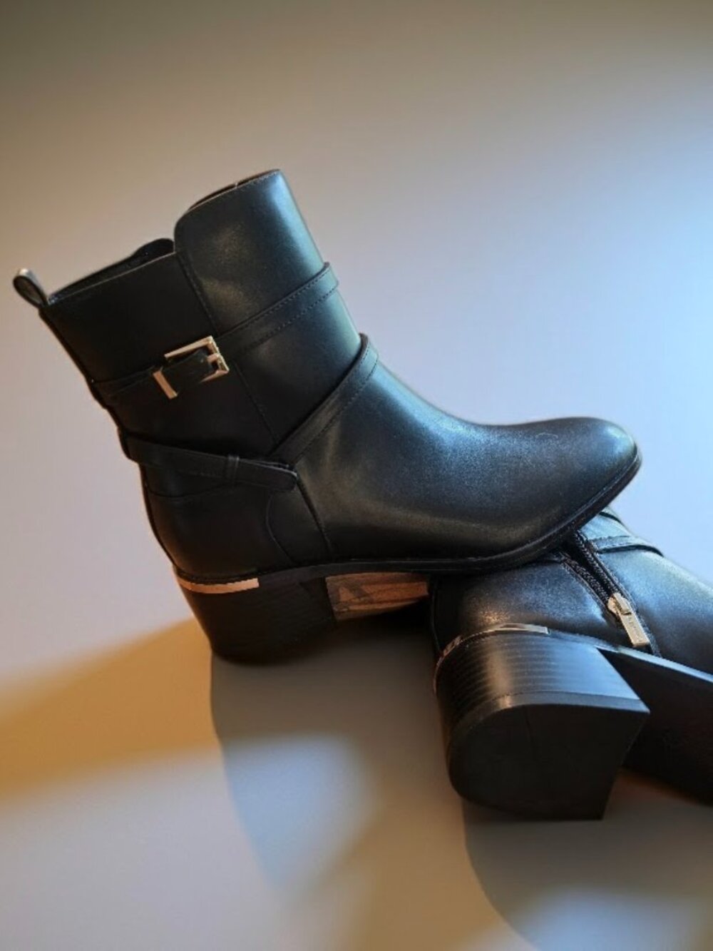 Calvin Klein Jasen Black Strapped Block Heel Booties Size 10M NIB